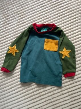 Little Green Radicals Teal, Olive & Mustard Star Patch Long Sleeve Top